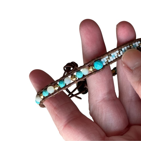 Chan Luu Turquoise Seed Beaded Bracelet 925 Leather - Picture 2 of 16